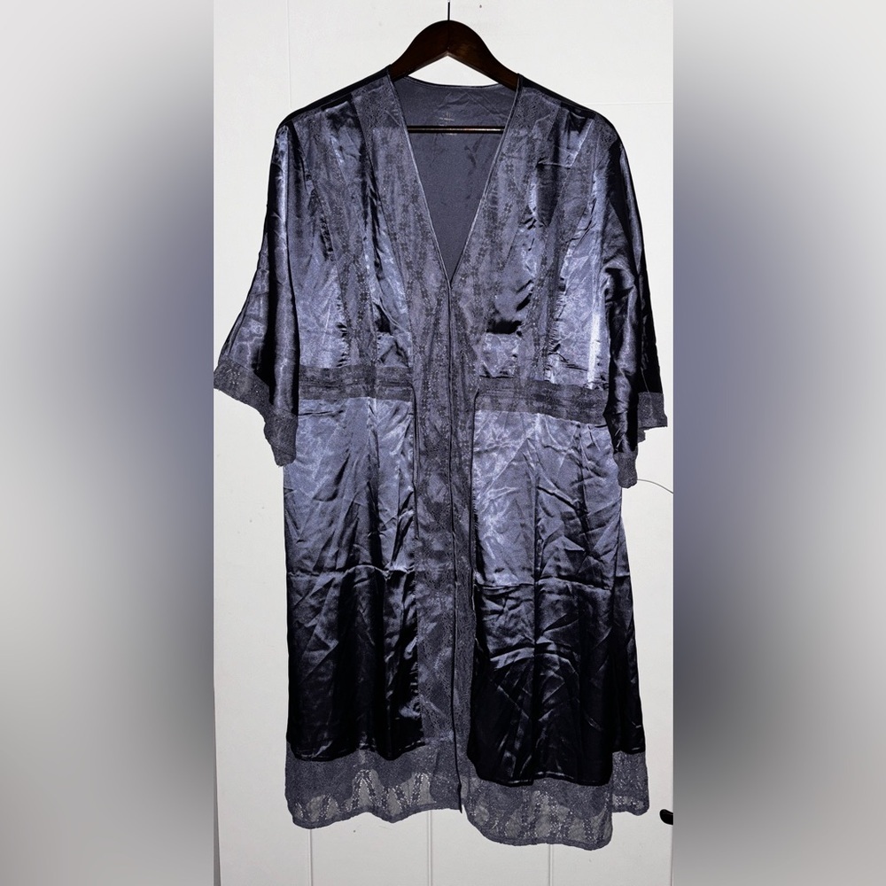 AW Bridal Silk Robe Lace Trim Satin Sleeve Kimono Robe Women L Wedding